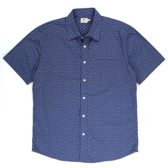 NEW Faherty Short Sleeve Movement Shirt Navy Dusk Diamond Minimal Beachy Indie